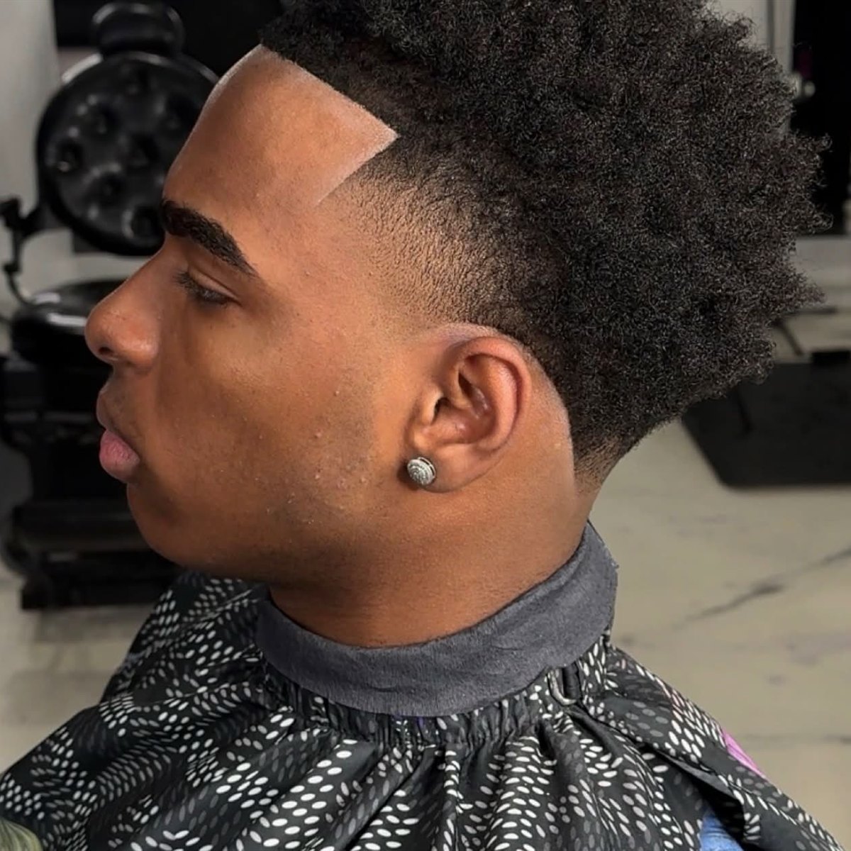 High top curly fade with a sharp line-up, Die4Fadez Barbershop barber in National City